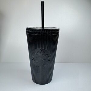 Starbucks 2024 Black Pleated Metallic Core Tumbler 16oz Cold Cup Grande